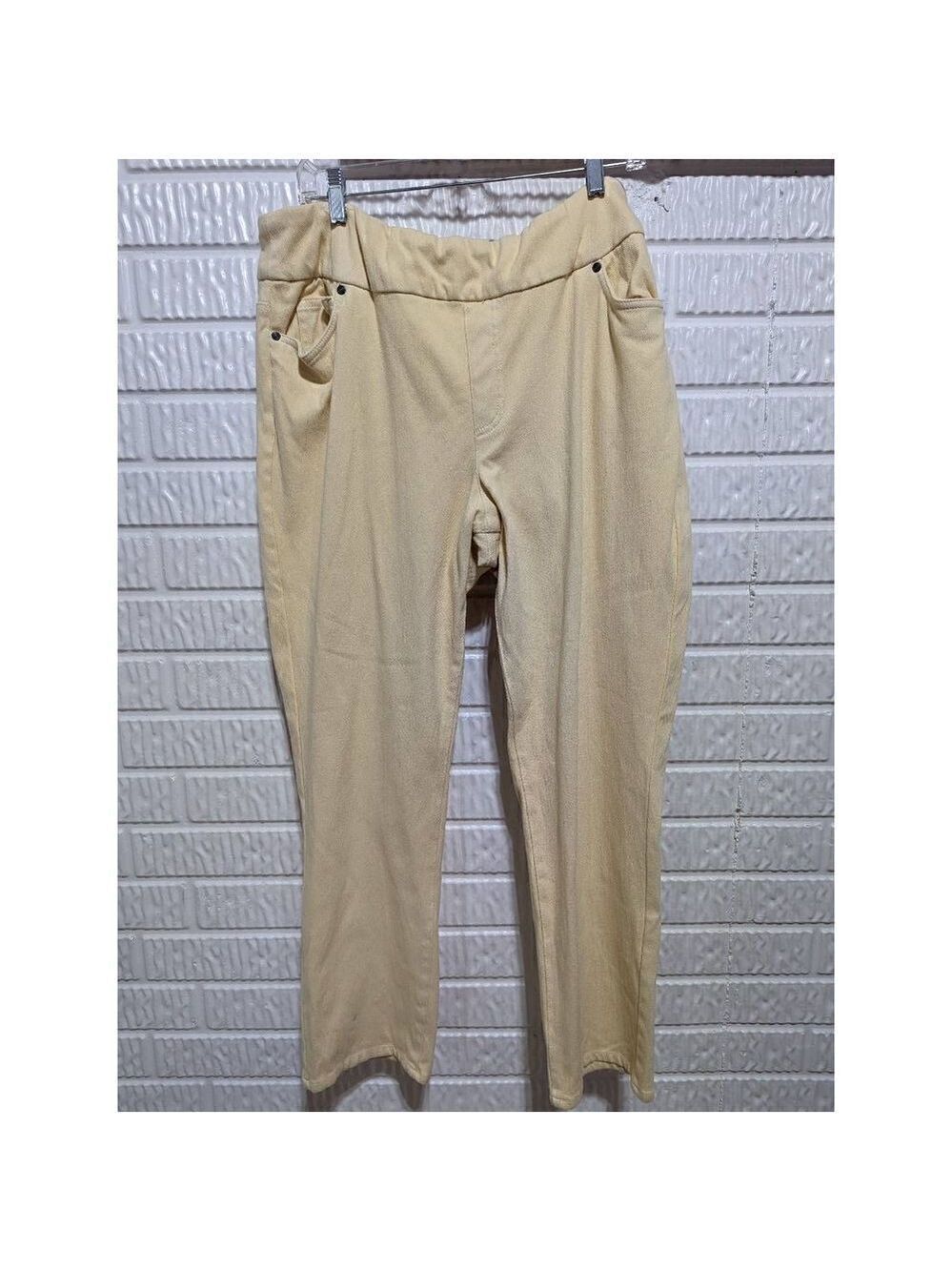 Coldwater Creek Women's Yellow Straight-Leg Stretch Pull-On Jeans Size 18